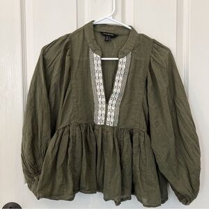 Banana Republic Olive Green Embroidered Peasant Tunic